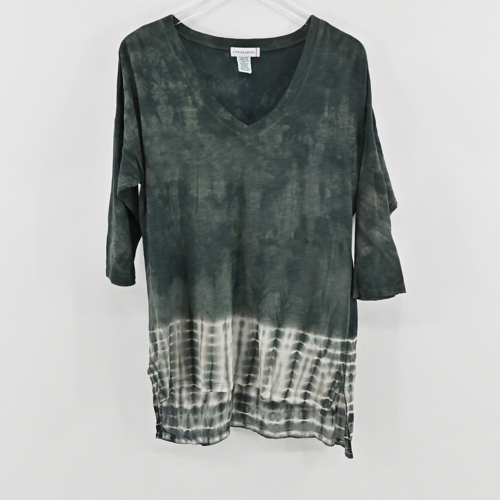 XCVI Wearables Tie Dye Tunic Top Womens Sz S Green V Neck Casual Cotton Comfort